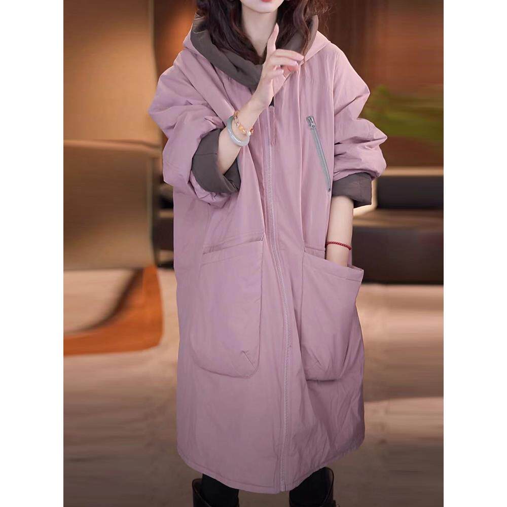 JOYIASS慵懒风阔版不臃肿轻薄保暖服外套女冬季中长款宽松洋气衣