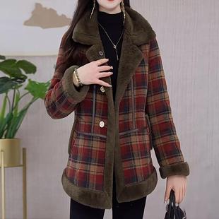 JOYIASS加绒加厚格子毛毛外套女冬季厚实保暖轻奢妈妈过冬穿搭洋