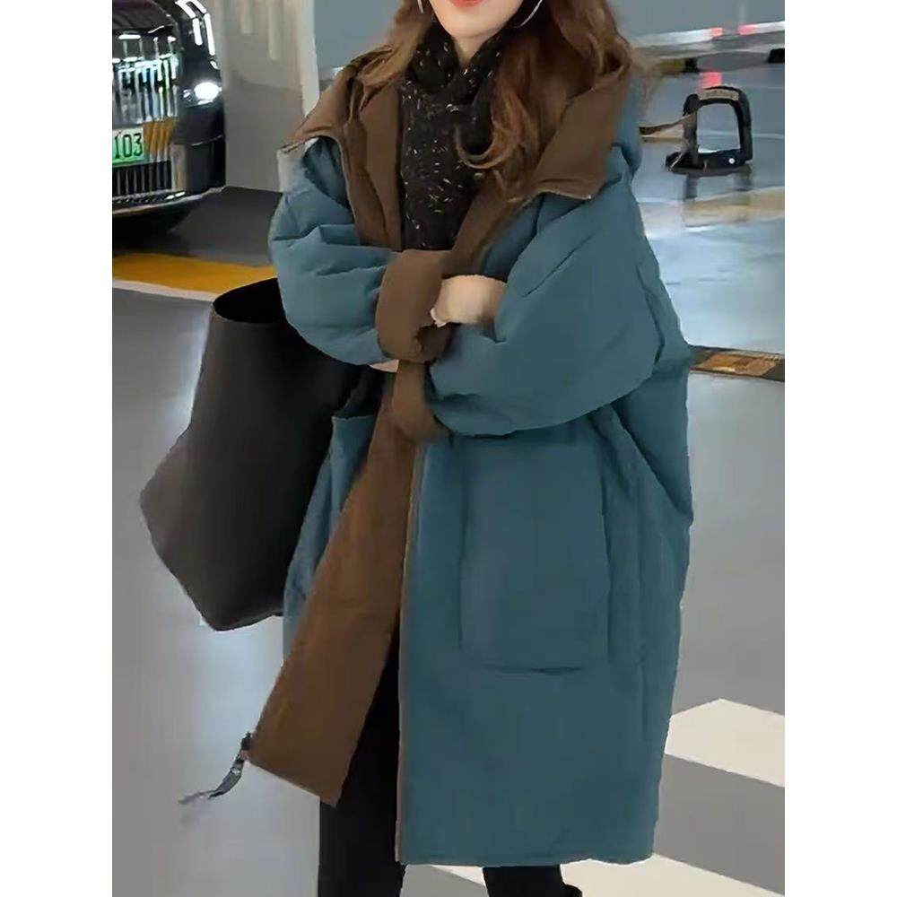 JOYIASS慵懒风时尚连帽不臃肿服外套女冬季中长款轻薄保暖宽松衣