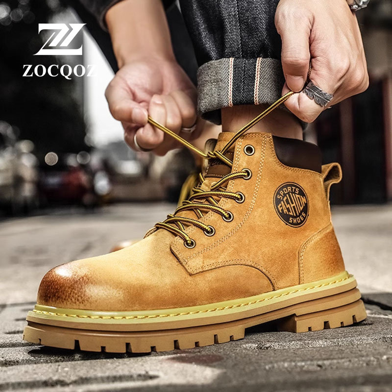 ZOCQOZ新款秋季马丁靴男女真皮户外中帮工装复古大黄登山潮流短靴