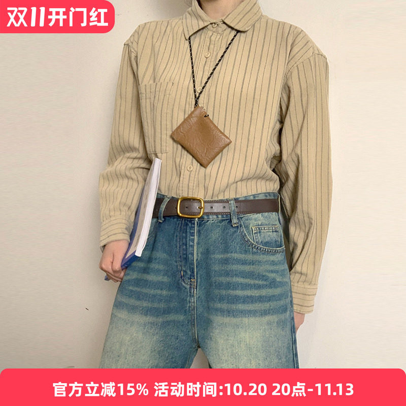GuessWhat针扣牛皮腰带休闲复古真皮皮带级感日字扣牛仔裤带男女