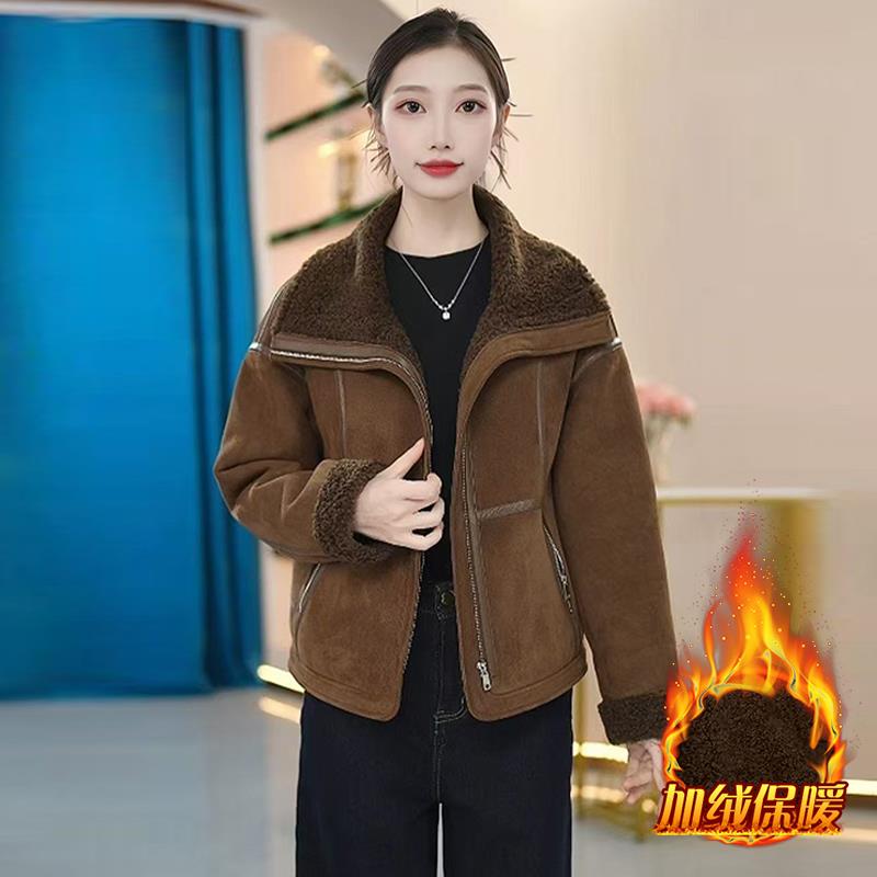 JOYIASS2025款巨好看的初冬外套女士短款宽松加绒衣夹克皮毛一体