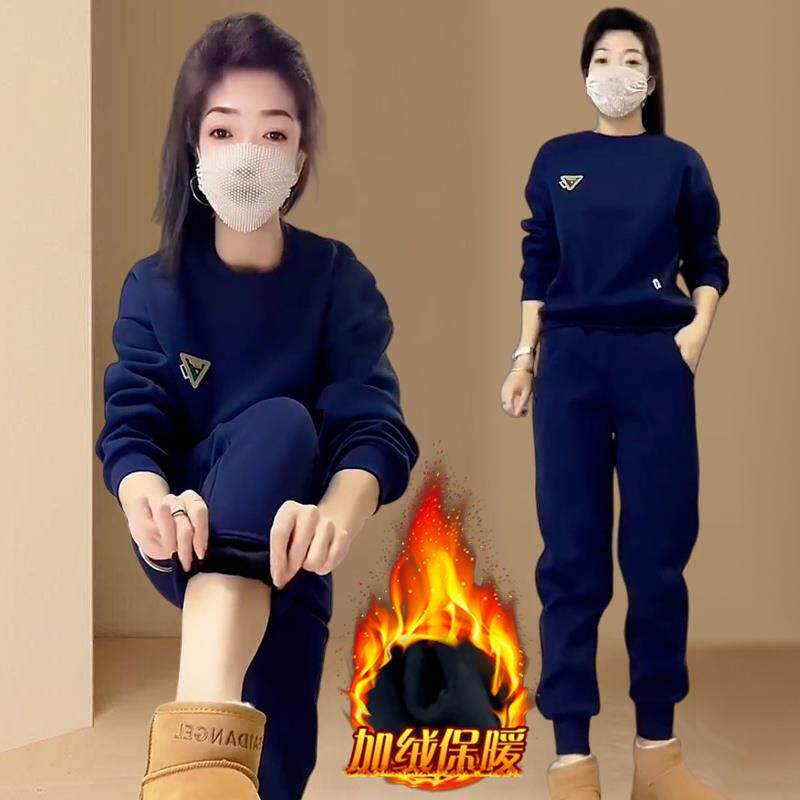 JOYIASS加绒加厚时尚休闲套装女2025年秋冬新款保暖卫衣卫裤两件