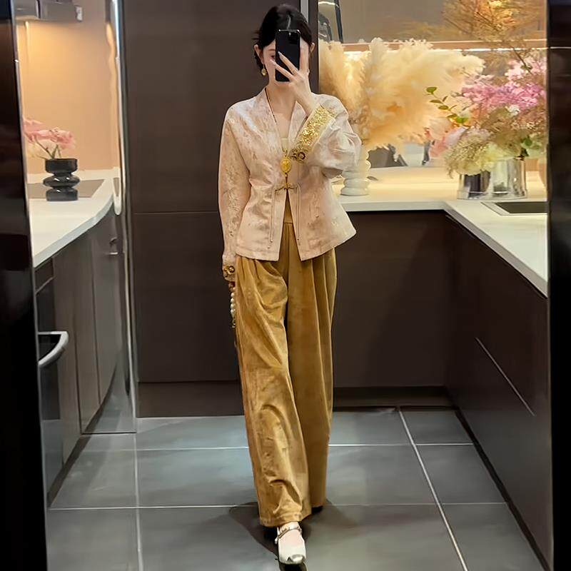 JOYIASS巨好看的早秋一整套女装2025年新款国风盘扣上衣宽松阔腿
