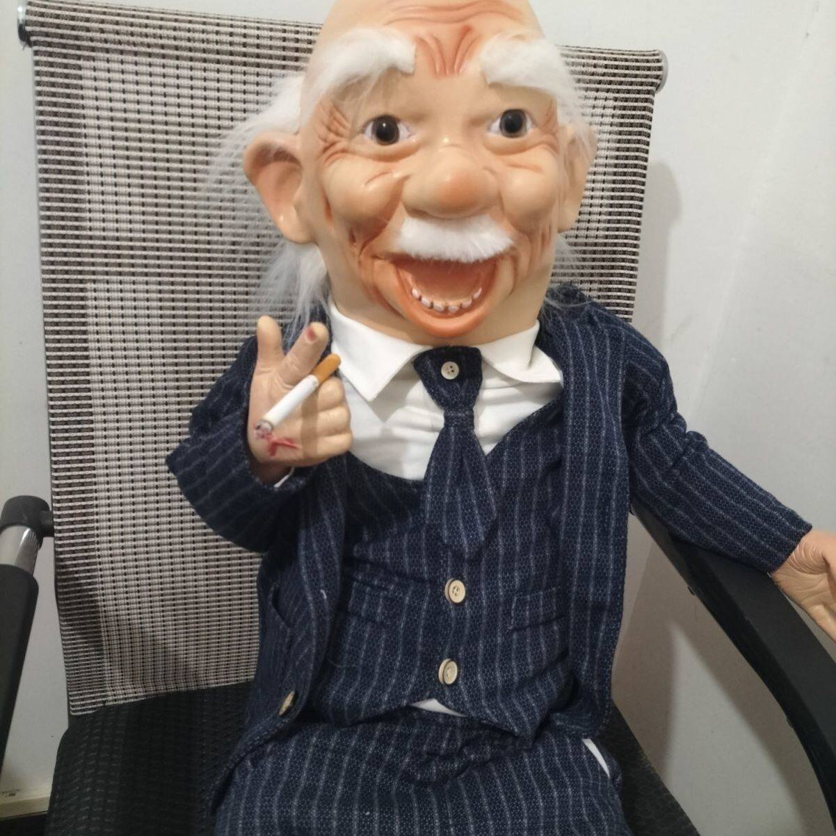 手偶老头表演装扮乳胶道具笑脸网红可爱卡通搞笑表情仿真木偶老头