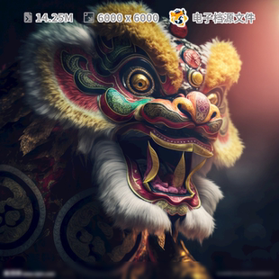 醒狮中国节日龙文化广告设计舞艺术风背景海报民间JPG模板素材