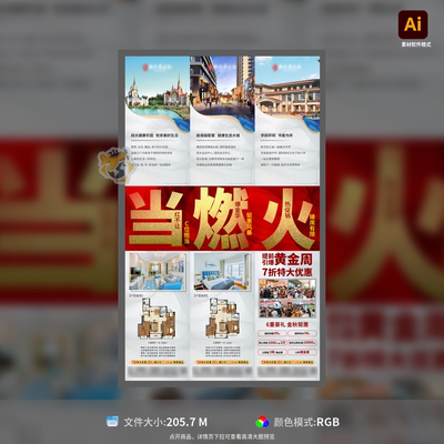 三宫格地产海报加推热销户型价值分析设计制作AI格式模板素材