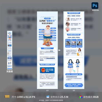 减肥长图海报医疗健康肥胖减重科普知识介绍设计PSD格式模板素材