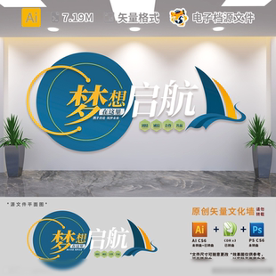 梦想启航标语公司文化墙员工办室企业背景历程造型AI模板素材