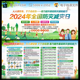 防灾减日展板宣传模全国海报基层栏个会应急知识常PSD模板素材