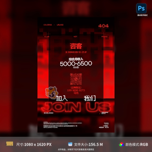 酒吧招聘海报夜店人才招募创意设计高清PSD格式 模板素材下载包