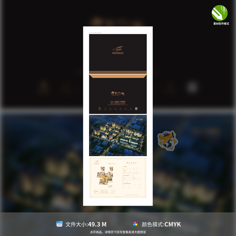 高端创意DM单置业计划书欧式边框底纹黑金封套CDR格式模板素材