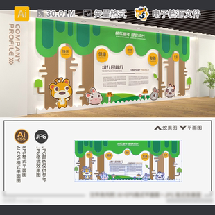 幼儿园文化墙卡通背景室内广告设计学前班托所小建AI模板素材