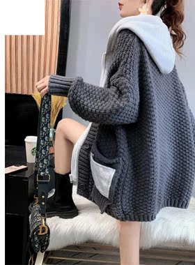中厚早秋外套女长款毛衣休闲超厚小个子卫衣女春秋外穿慵懒风毛衣