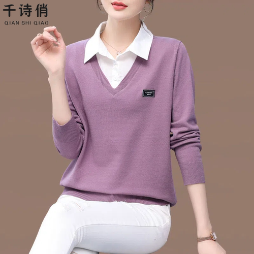 女士假两件毛衣女新款