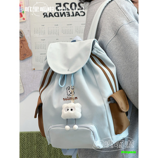 日系可爱卡通双肩包女初中高中生上课百搭书包大容量束口抽绳背包