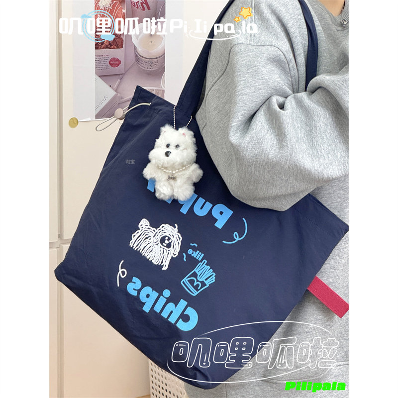 2024秋冬新款慵懒风印花单肩包韩版大容量托特包女布袋腋下手提包