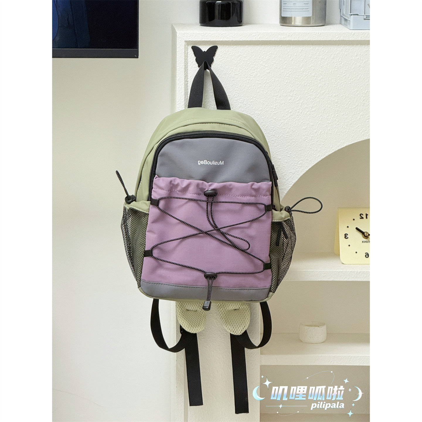 户外徒步轻量化双肩包女复古撞色轻便小书包儿童运动休闲迷你背包