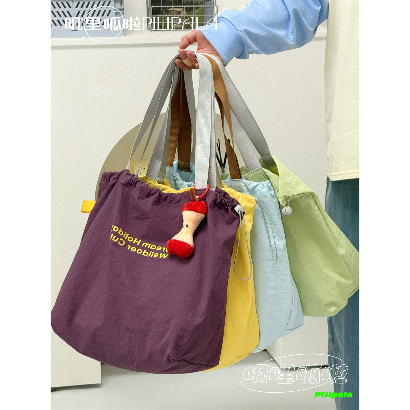 叽哩呱啦韩版休闲字母印花帆布包大容量抽绳束口单肩托特包手提袋,箱包皮具/热销女包/男包,时尚帆布包,淘宝优惠券,粉丝福利购,淘宝优惠卷