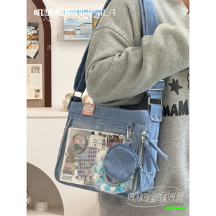 日系牛仔布痛包小众两面斜挎包小食量谷子包百搭通勤单肩包牛仔包
