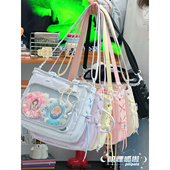 叽哩呱啦日系透明吧唧漫展痛包斜挎包高颜值蕾丝花边单肩包手提袋