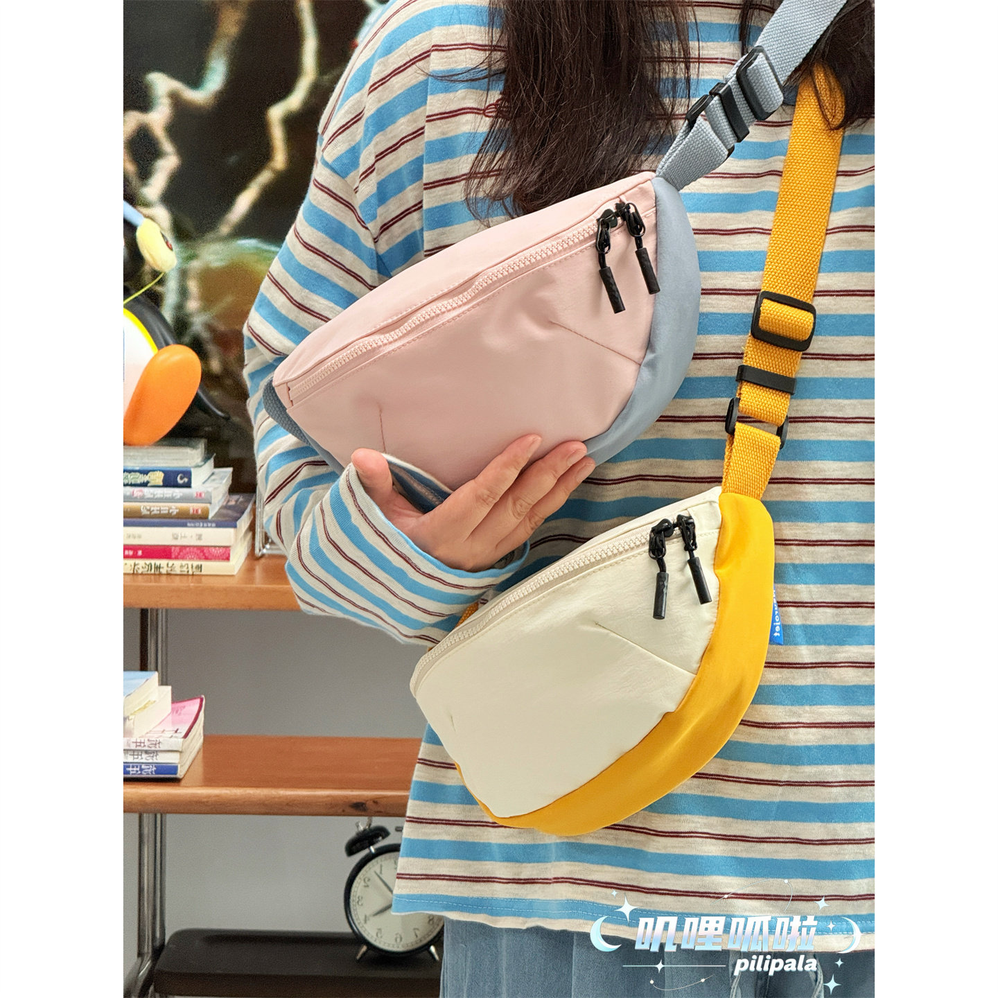 百搭简约拼色斜挎包大容量胸包