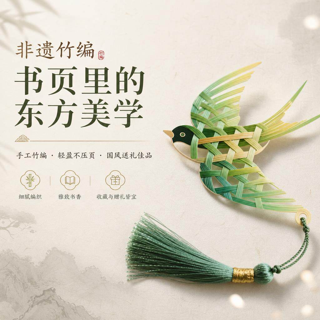 竹编书签高档精致高级感燕归春小众创意小学生暑假读书国风书页夹
