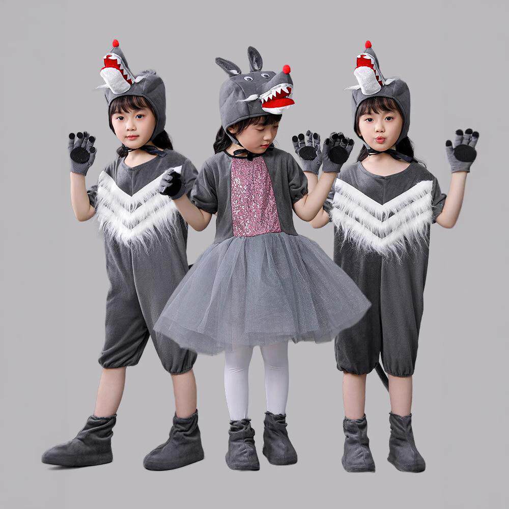新款儿童动物服小羊表演服狼和小羊短裙舞蹈服大灰狼长短款服装