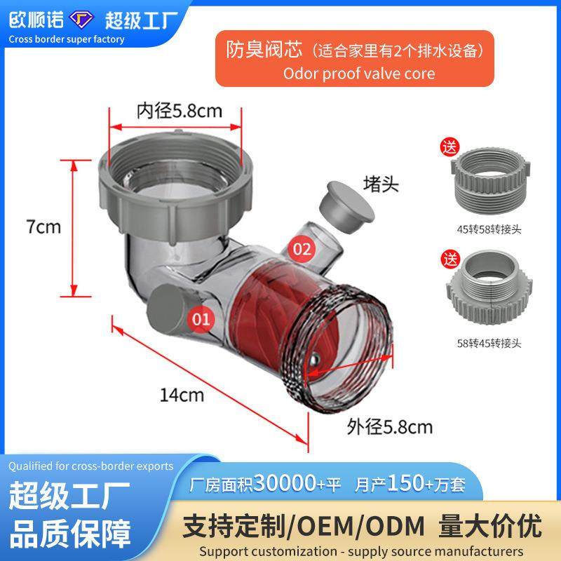 厨房水槽下水管配件侧排双溢水防臭止回阀厨房下水道管防返水配件