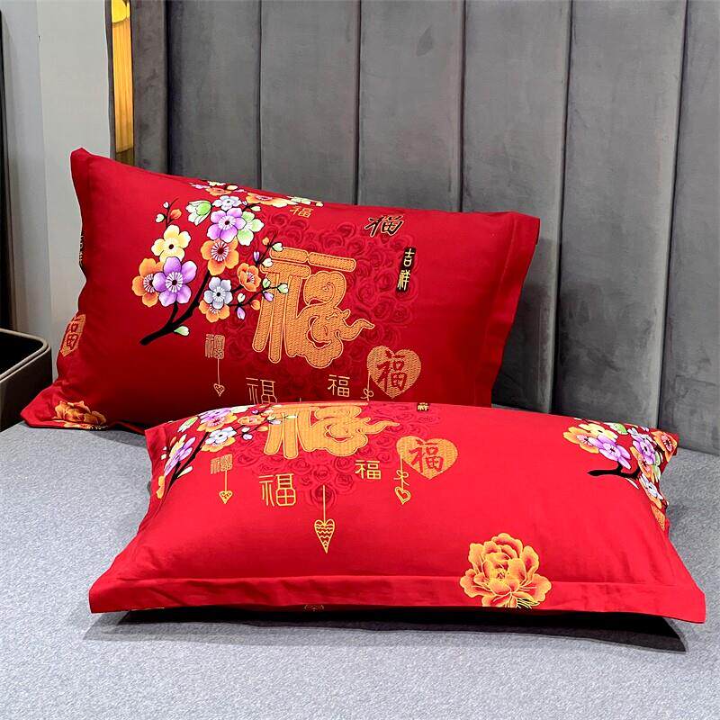 2023新款结婚庆红色纯棉枕套秋冬全棉磨毛枕头皮枕芯套大号一对装