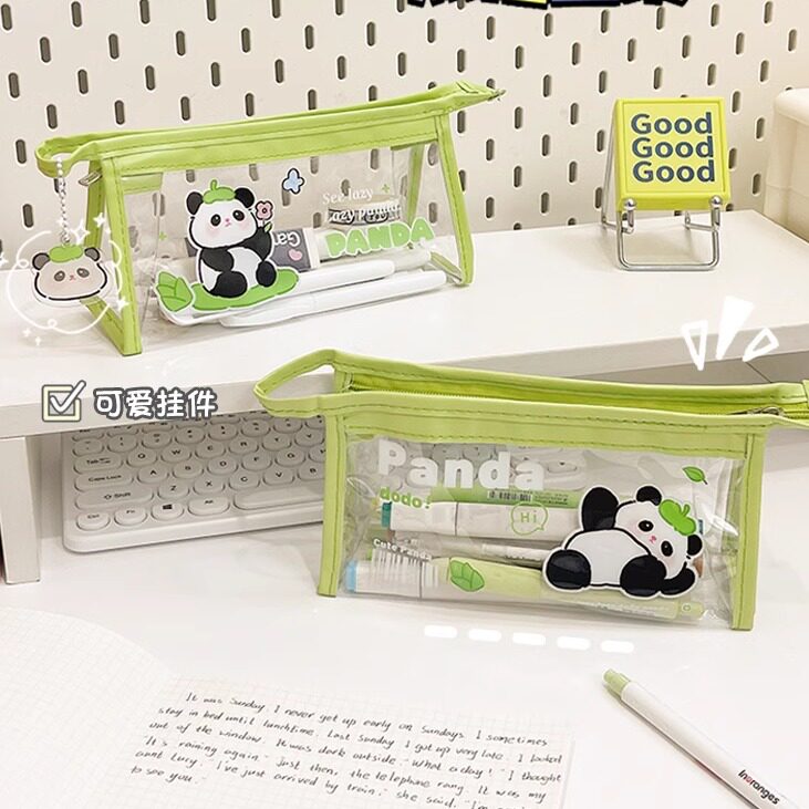 熊猫透明笔袋女生简约大容量高颜值高考考试专用考研文具袋子初中高中生中考小学生女孩男孩文具盒网红铅笔盒