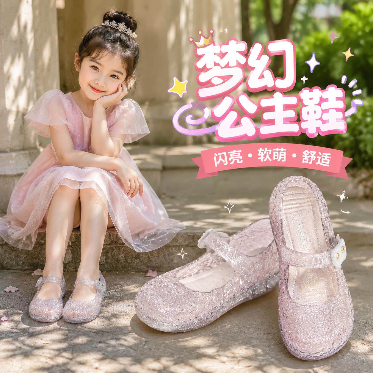 女童凉鞋夏款2026新款女孩巨好看的果冻鞋中大童沙滩软底防滑鞋
