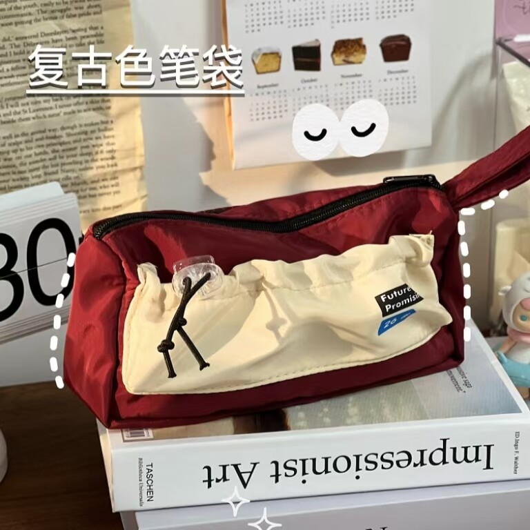 复古笔袋ins风简约小学生女孩初中文具盒铅笔盒女生大学生文具袋