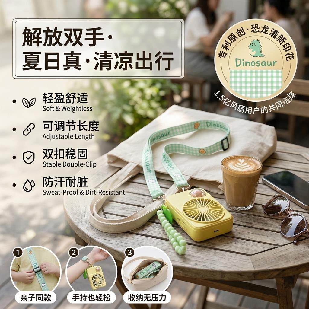 手持风扇挂颈绳子小风扇挂绳双头挂钩可调节双肩包揹包绳彩色布绳