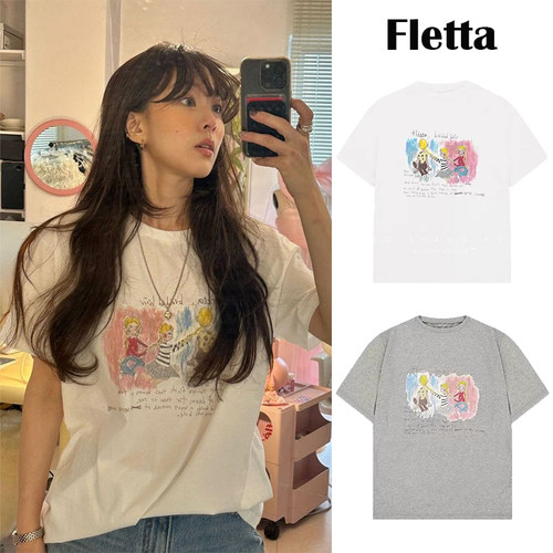 韩国正品Fletta印花宽松短袖T恤