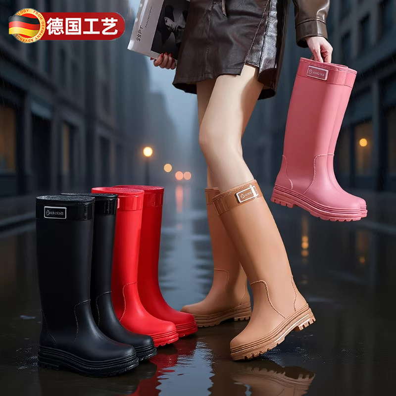 高筒雨鞋水鞋女雨靴加绒成人外穿防水徒步水靴防滑鞋子鞋底耐磨