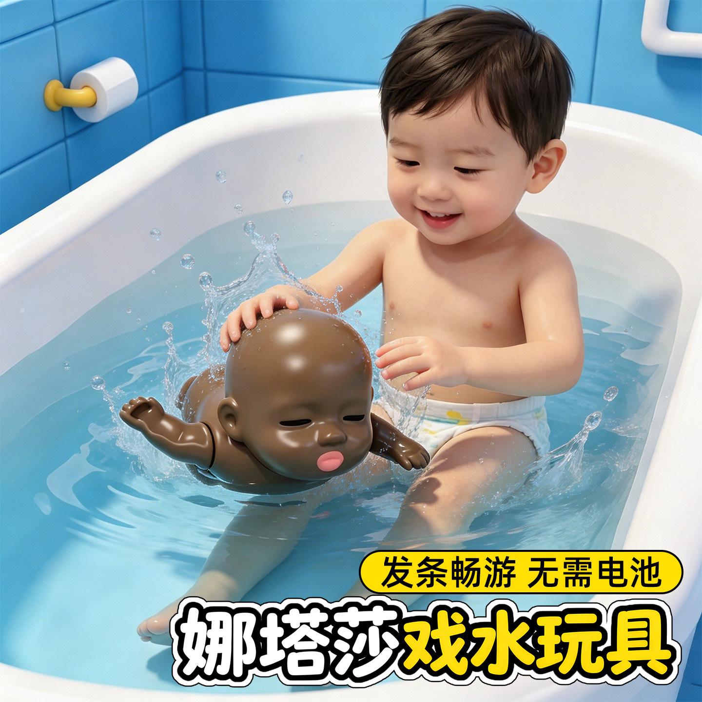 宝宝洗澡玩具儿童戏水娜塔莎黑娃婴儿浴室沐浴游泳发条邋遢娜达莎