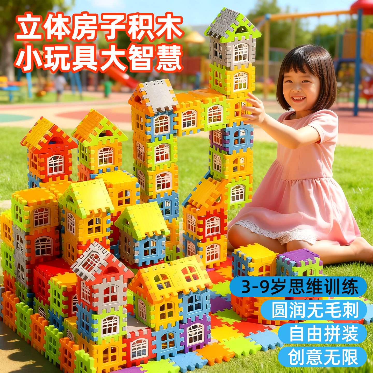 儿童搭房子拼装积木拼图