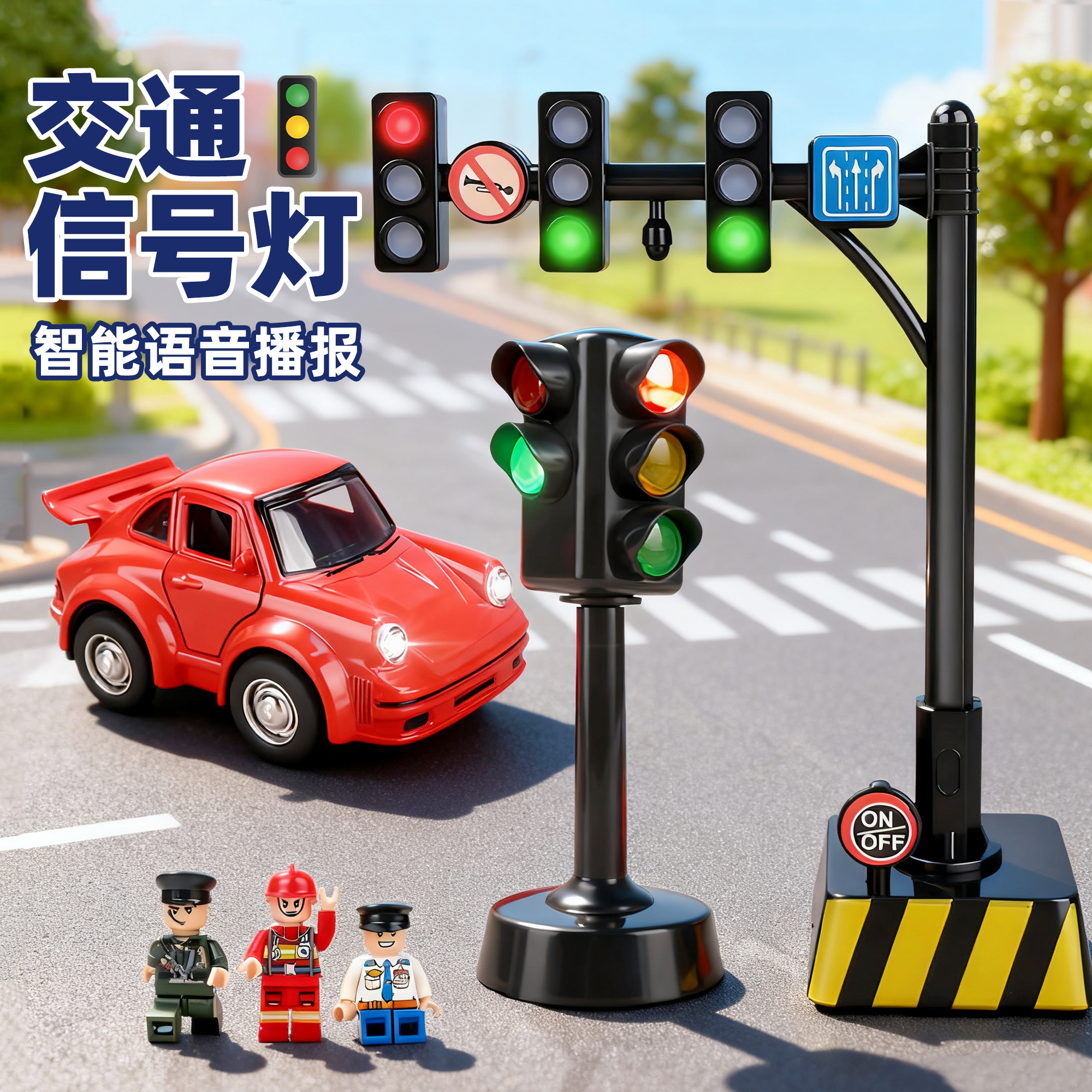 语音红绿灯交通信号灯玩具科学实验套装小学生儿童车模型仿真合金