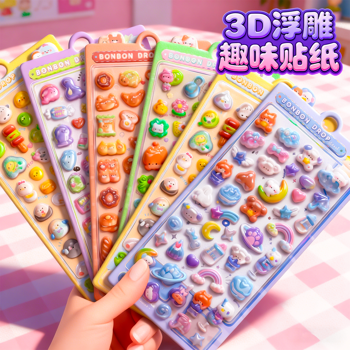 3D立体浮雕贴纸儿童小女孩子装饰小宝石图案水晶贴换装套装公主卡通可爱手机装饰玩具幼儿园奖励手账素材礼物