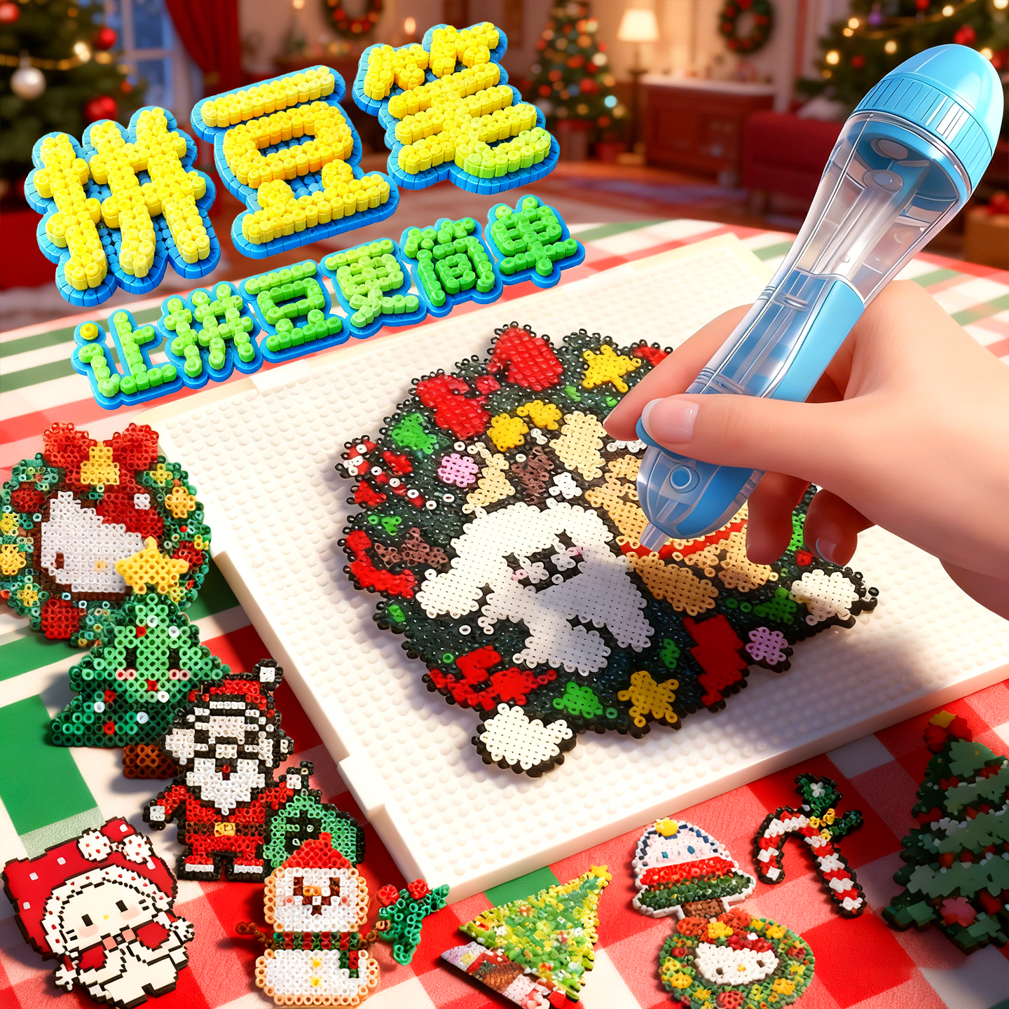 圣诞手工diy拼豆套装工具