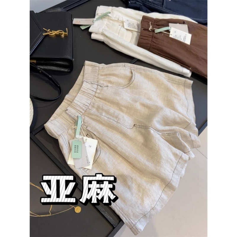 亚麻明线设计感阔腿休闲短裤女