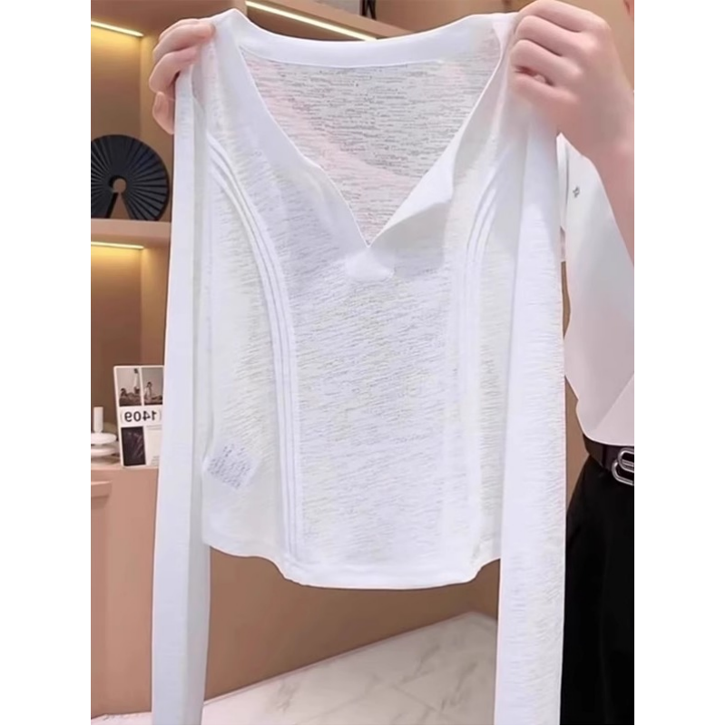 南油系列清货！韩系白色长袖冰丝防晒罩衫女轻薄微透显瘦漂亮上衣,女装/女士精品,大码内搭,淘宝优惠券,粉丝福利购,淘宝优惠卷