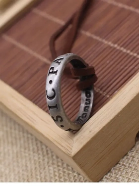 欧美电影周边饰品 神秘海域4dr戒指皮绳项链 合金刻字指环挂件