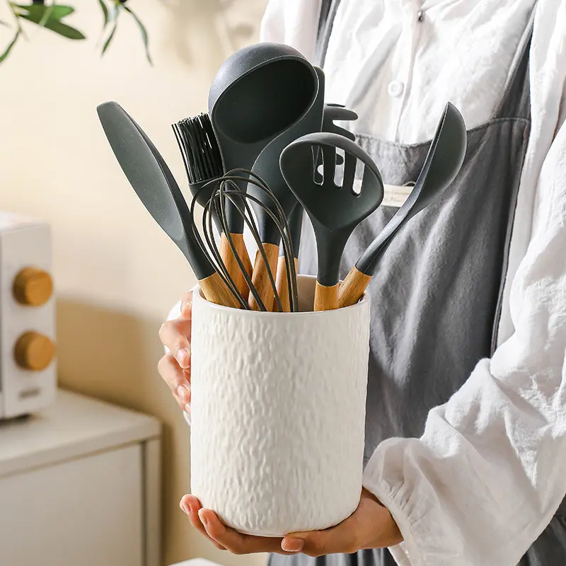 高级感岩石纹厨具收纳筒陶瓷锅铲勺收纳罐筷子笼架厨房餐具收纳桶