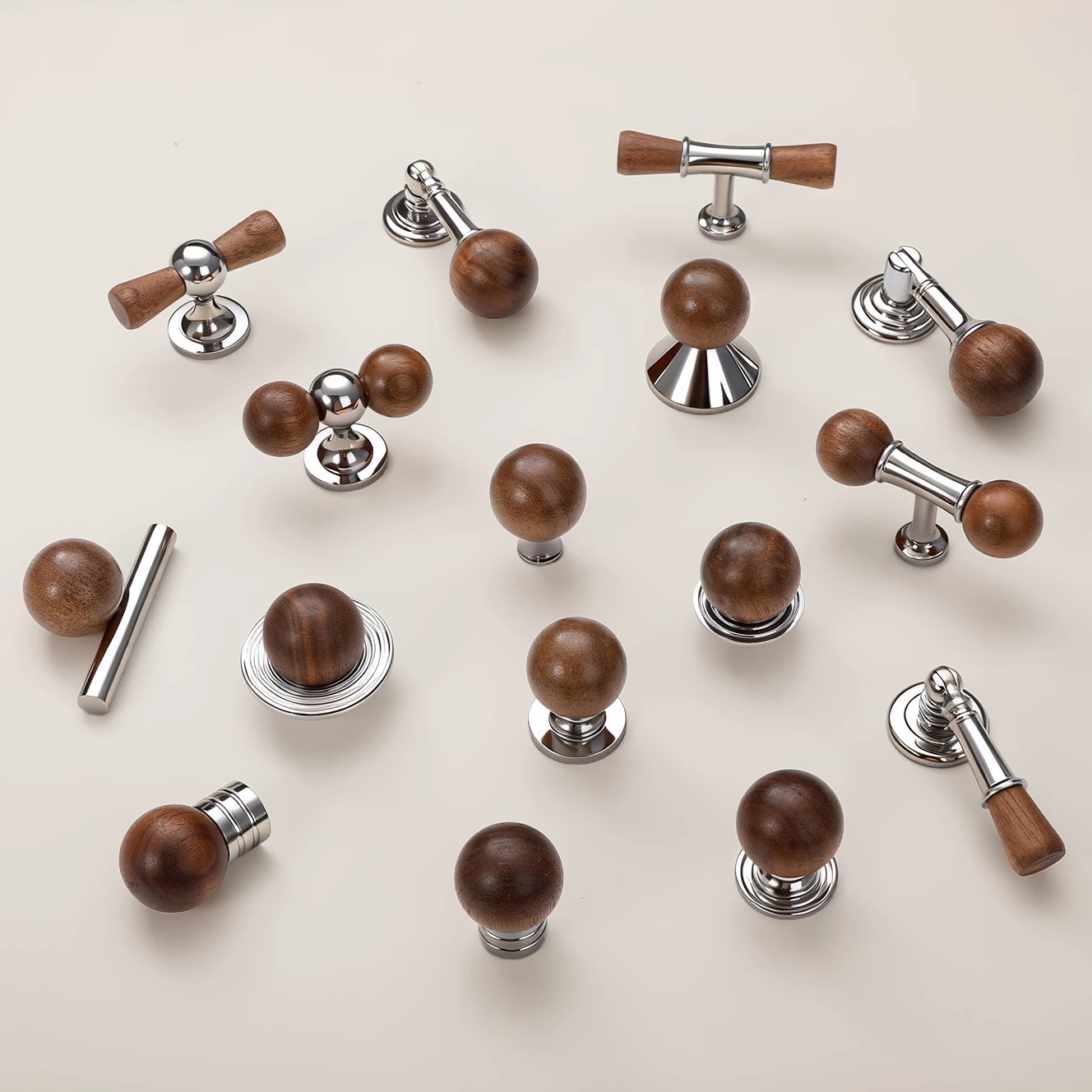 新中式黄铜单孔拉手衣橱柜门抽屉家具中古风复古法式亮银小把手