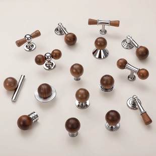 新中式黄铜单孔拉手衣橱柜门抽屉家具中古风复古法式亮银小把手