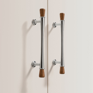 复古胡桃木黄铜新中式小拉手中古风亮银衣柜橱柜门抽屉柜门长把手