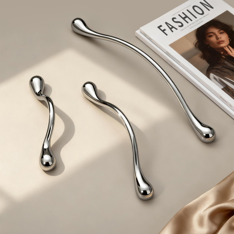 法式极简拉手中古风橱柜门衣柜家具抽屉新中式轻奢亮银色把手大全