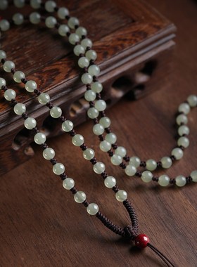 正品天然高档和田玉全珠链项链绳手工编织玉珠吊坠绳玉佩玉坠配绳